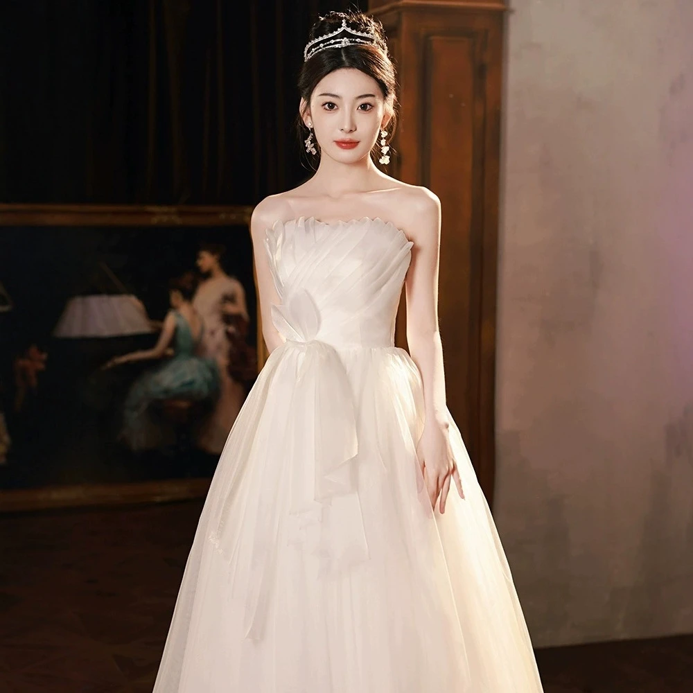S法式抹胸晚礼服裙女2025新款轻婚纱在逃公主简约旅拍轻奢小众高