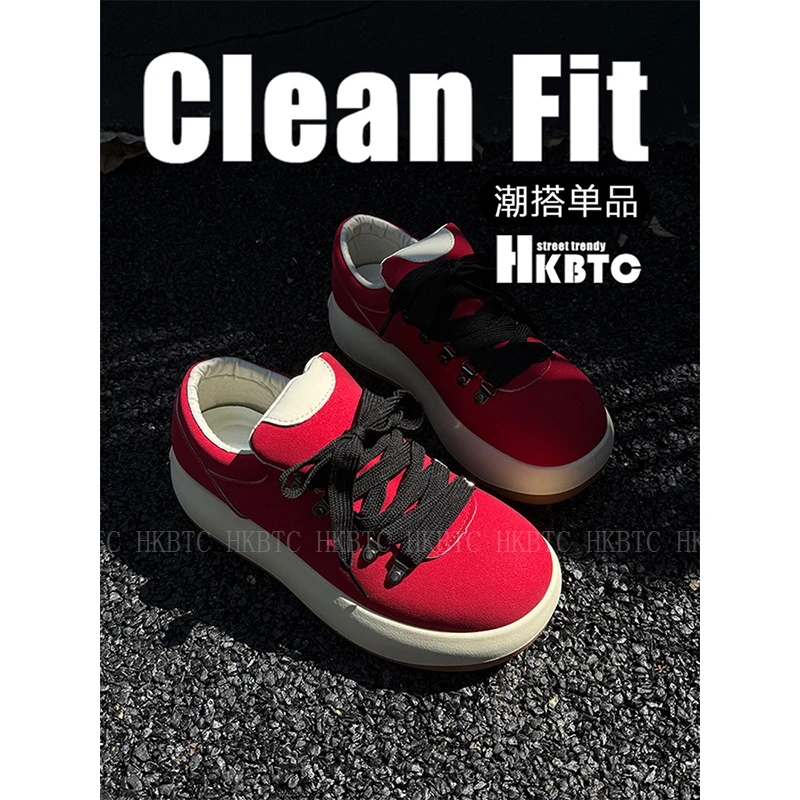 HKBTCstreet trendy秋季圆头绒布面包鞋厚底低帮潮流男休闲板鞋男