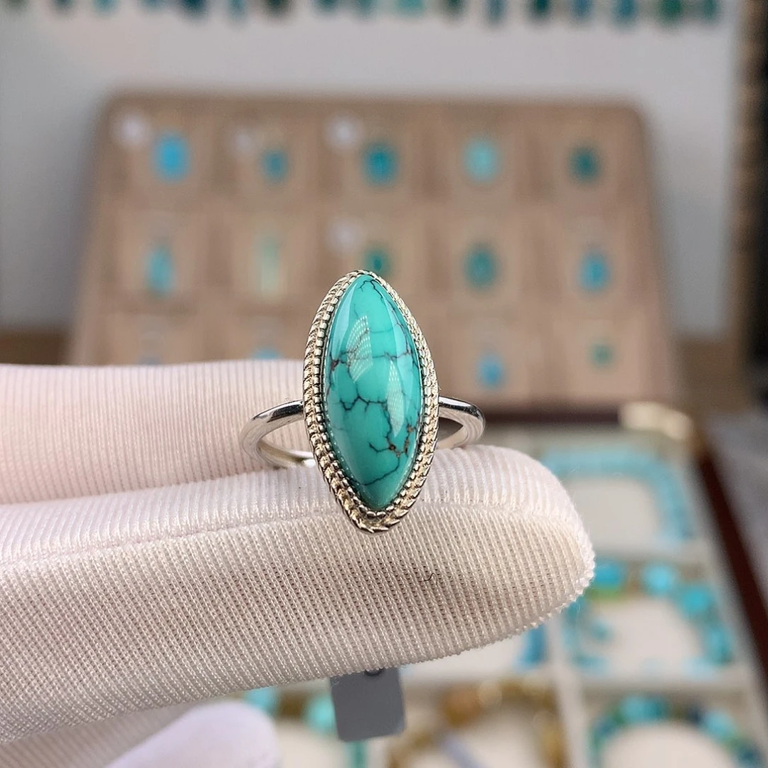 绿松石银S925镶嵌戒指