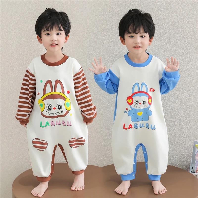 儿童纯棉连体衣睡衣男童春秋款拉布布小男孩宝宝防着凉家居服睡袋