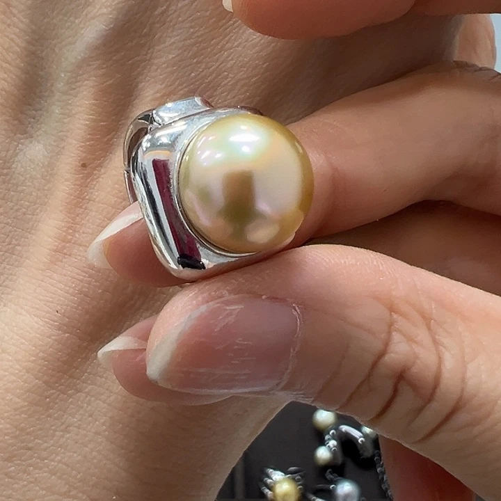 银S925镶嵌海水珍珠戒指?****?