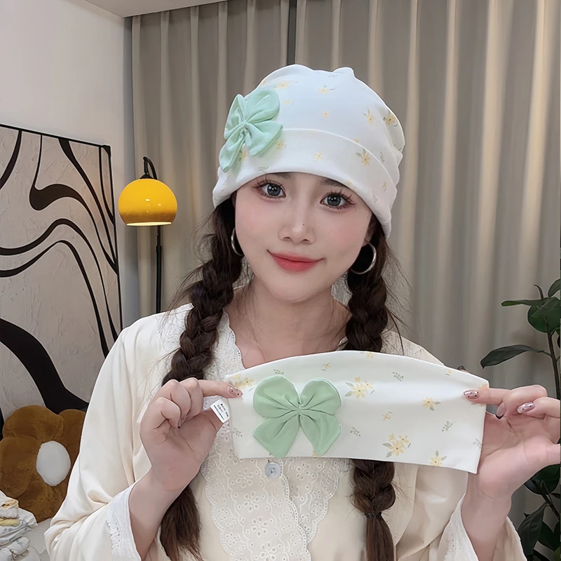 四季可用双层棉蝴蝶结月子帽发带亲子款产后防风帽子时尚堆堆帽