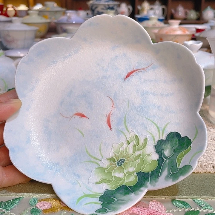 【闪购商品】荷畔映波蓝花边壶承