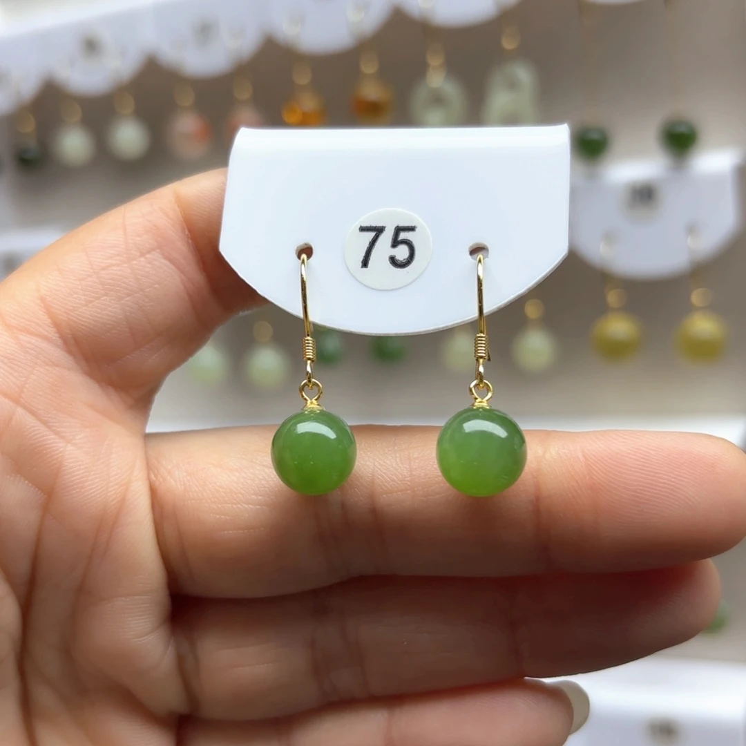 和田玉耳饰银S925镶嵌