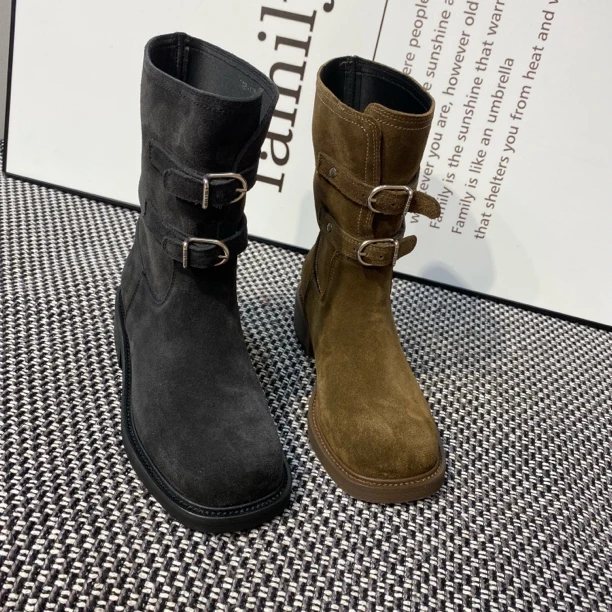 秋冬新款方头时尚马蹄跟短靴