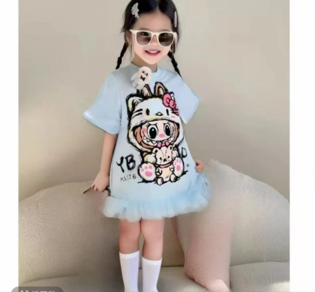 2025新款儿童夏季女童新款韩版卡通立体短袖裙子休闲洋气连衣裙