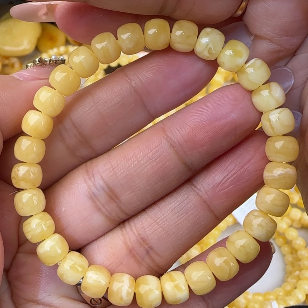 蜜蜡未镶嵌手链浓白花虎皮妖花老型手串