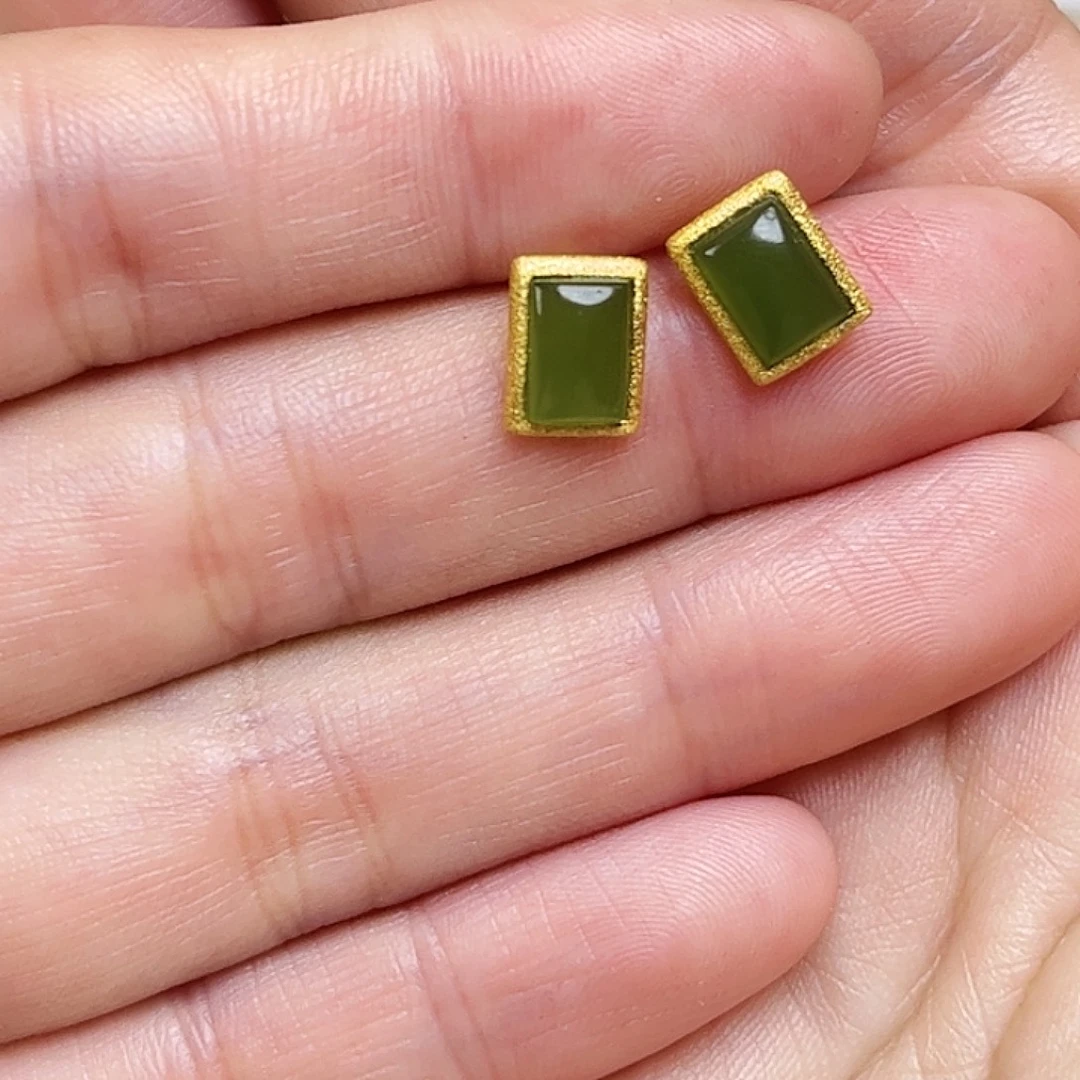 和田玉银S925镶嵌耳饰