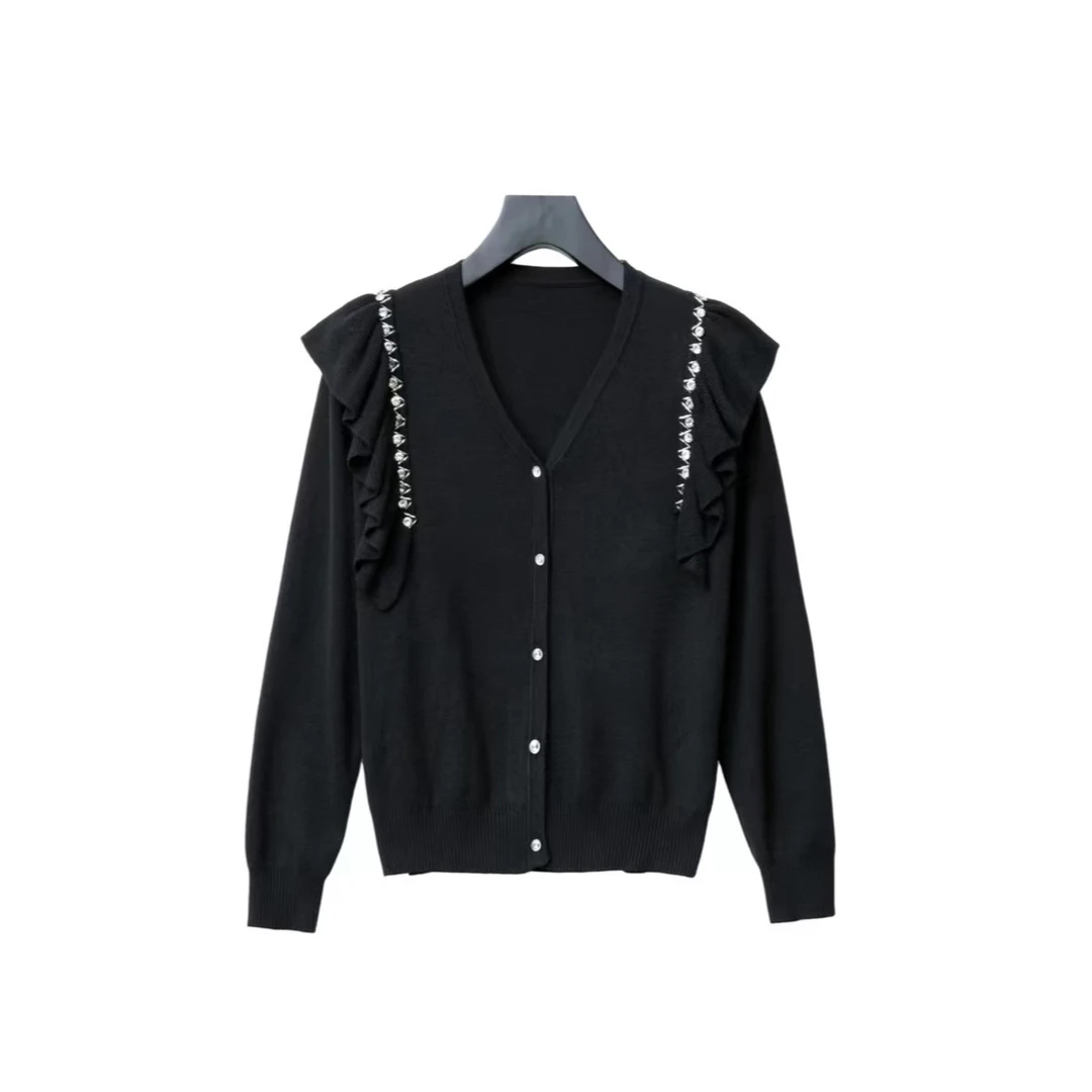 【千韵伊然】秋季v领长袖显瘦针织开衫女外套减龄上衣1313