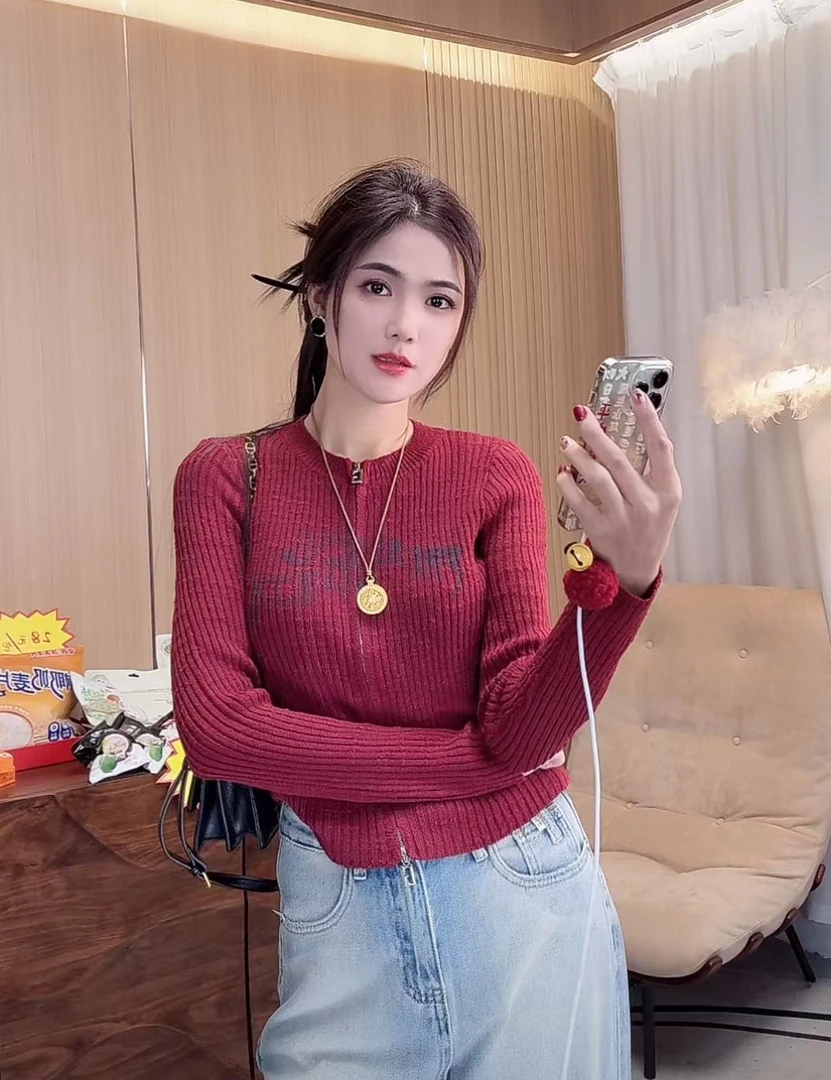 针织毛衣新款韩版修身设计感拉链长袖上衣5306