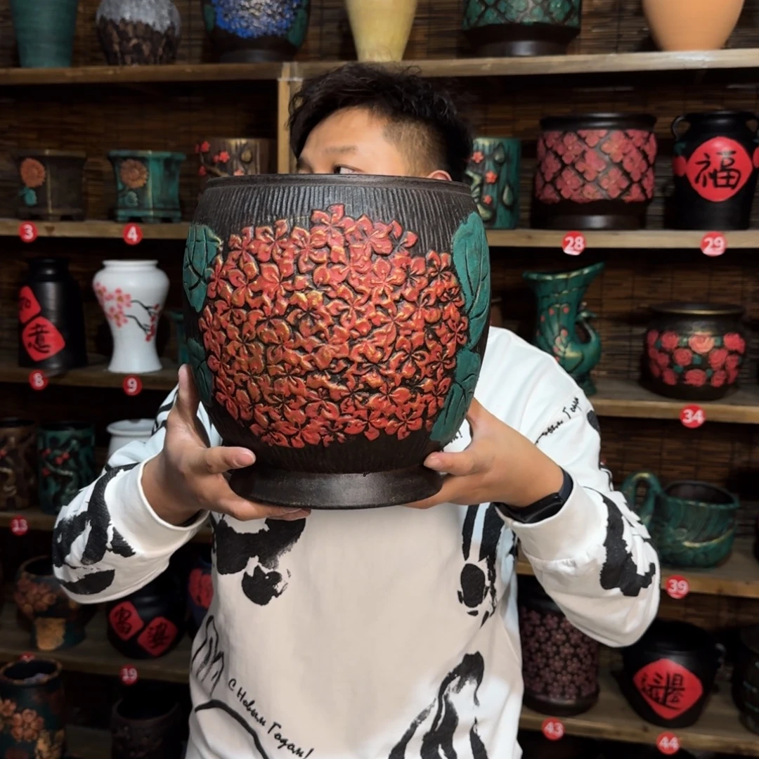 带孔高端浮雕花盆抢抢抢