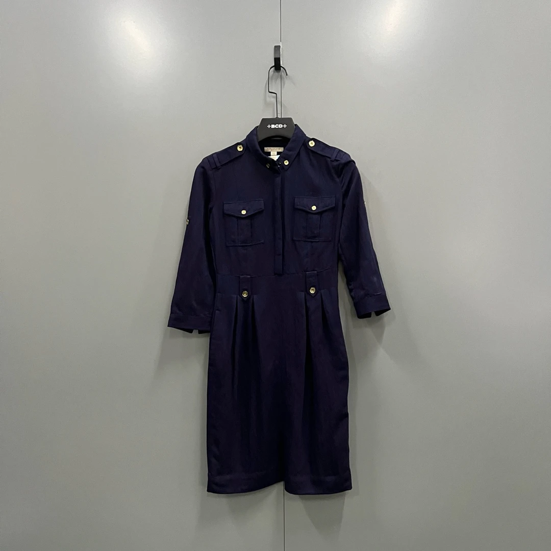 未使用 BURBERRY/博柏利 tt5 藏青色长袖连衣裙 34码/204125