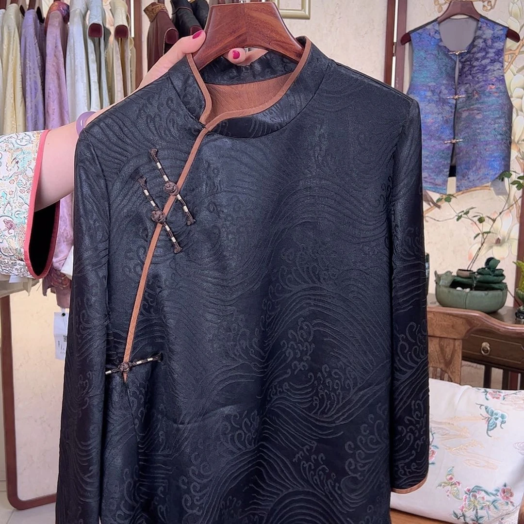 桑蚕丝香云纱偏襟太太服