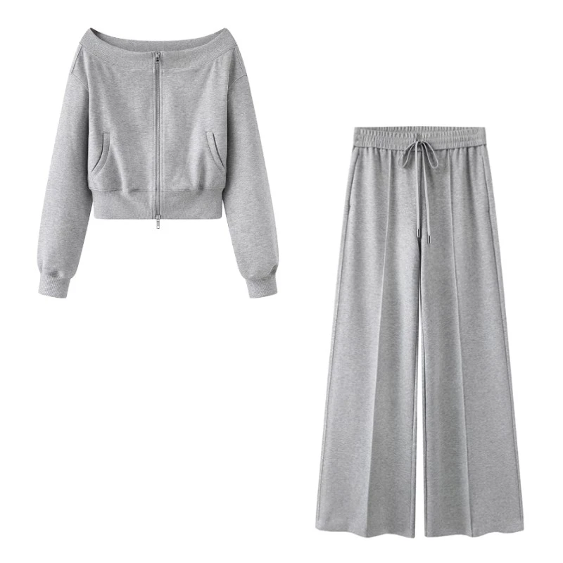 艾家柜柜同款2025春新款百搭短外套休闲裤阔腿裤套装女50223101