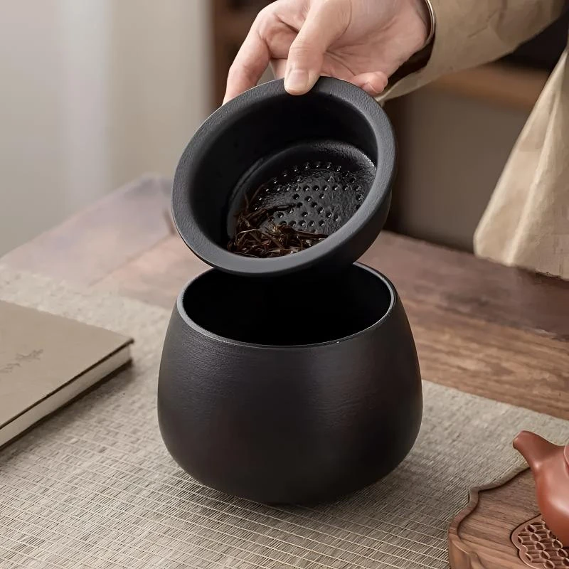创意大容量路宝釉茶渣缸茶洗建水陶瓷带盖过滤茶孟家用茶渣罐茶具