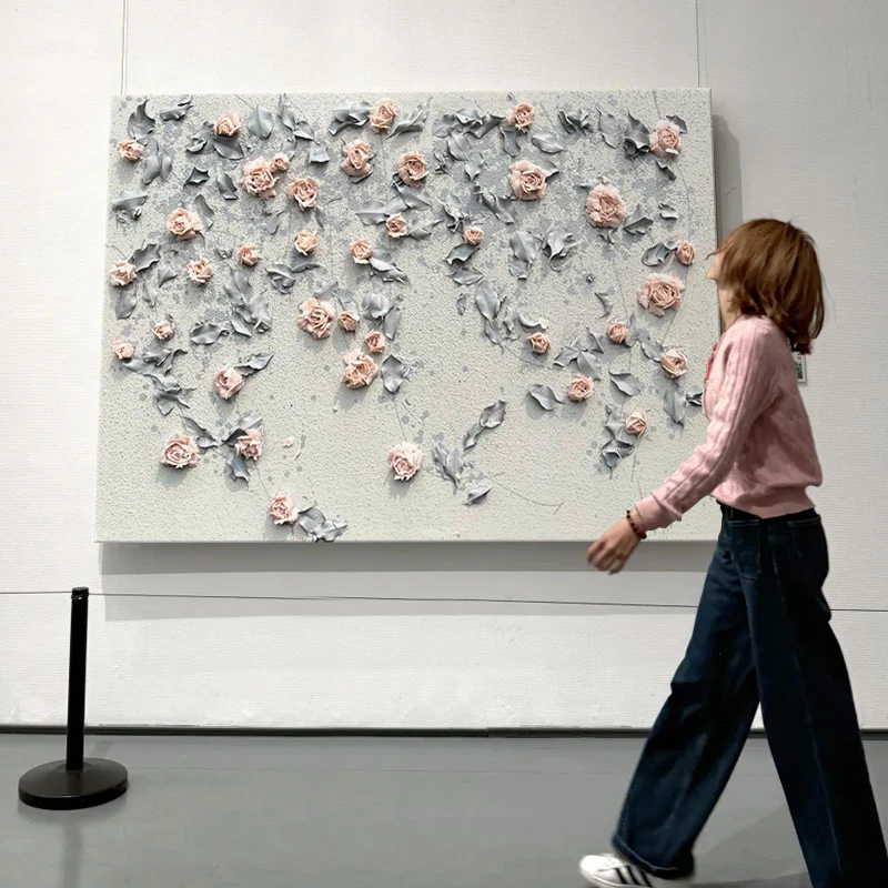 【粉黛玫香】原创手绘油画客厅背景墙挂画奶油风餐厅装饰画床头壁画