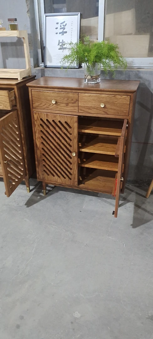 白蜡木红橡全原木全实木田园双门收纳柜储物柜简约轻奢鞋柜地柜