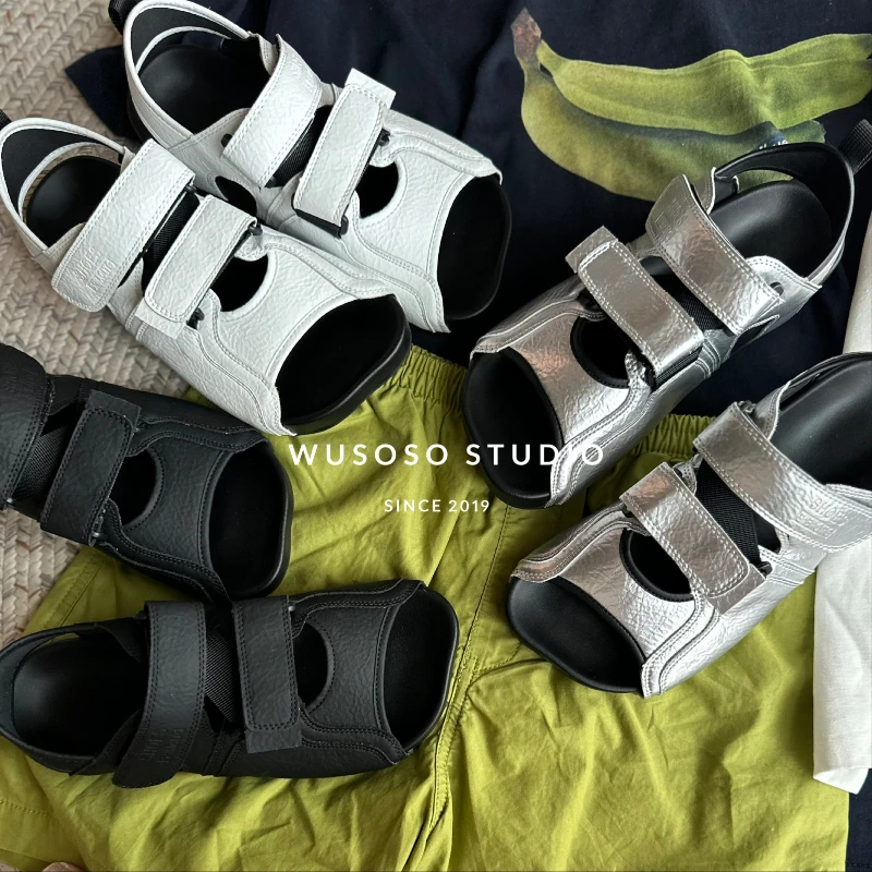 【soso】25ss｜小众设计师款歪头轻便魔术贴凉鞋