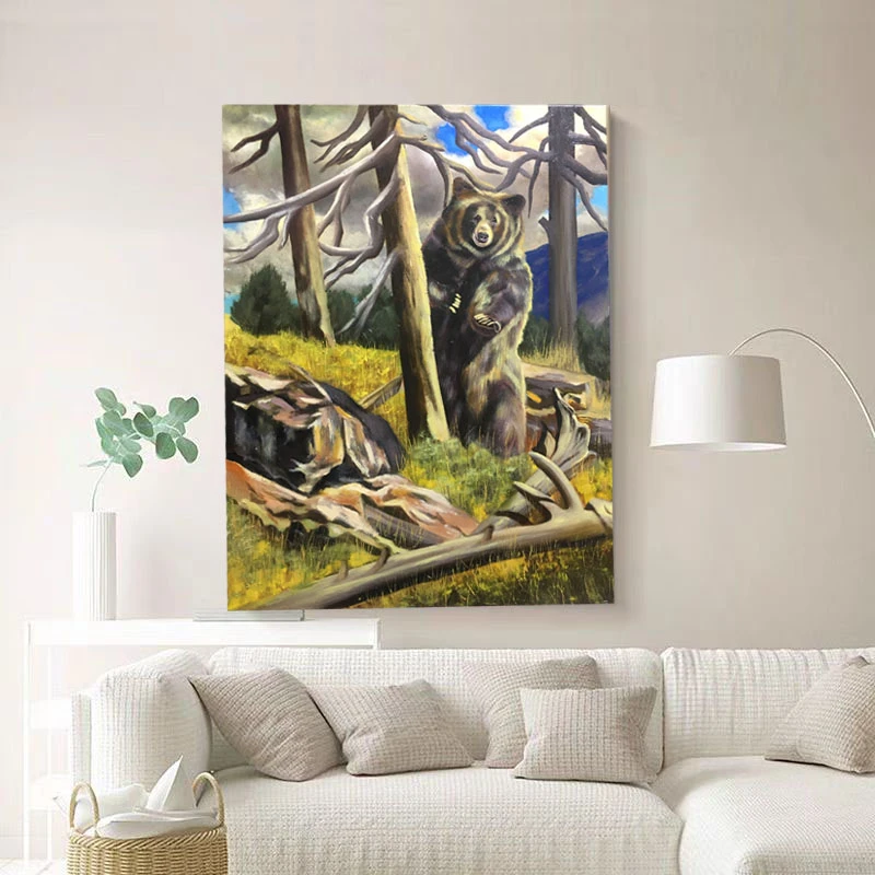 油画家张巧珍老师80cm*60cm玄关油画棕熊