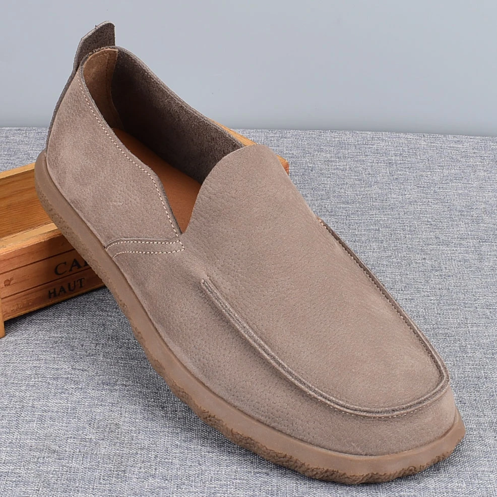 圆头皮鞋男真皮春秋新款时尚单鞋头层牛皮透气一脚蹬休闲乐福鞋男