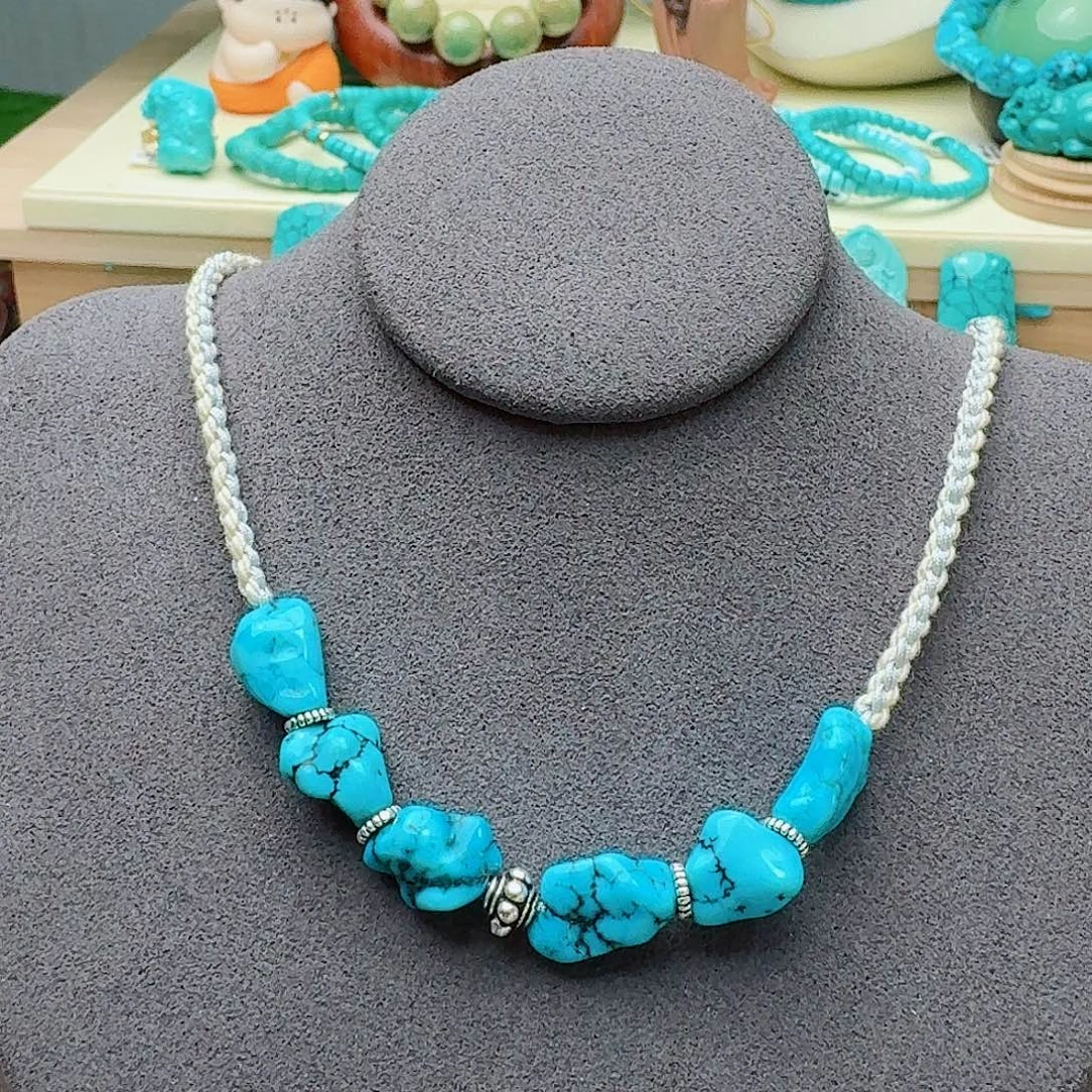 绿松石未镶嵌高瓷蓝随形锁骨链