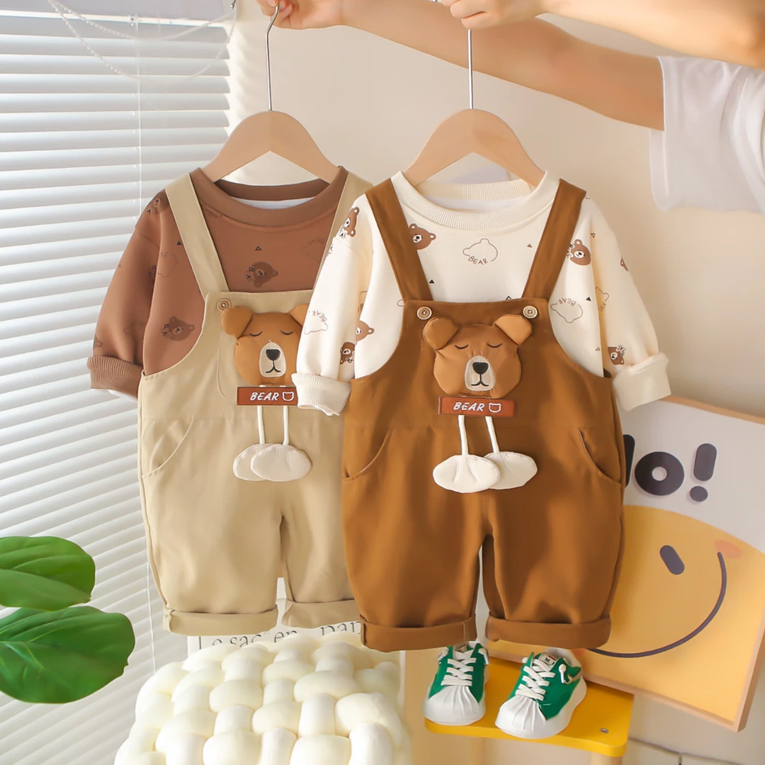 男童套装2025新款春秋季婴儿洋气休闲背带裤卫衣两件宝宝小童衣服