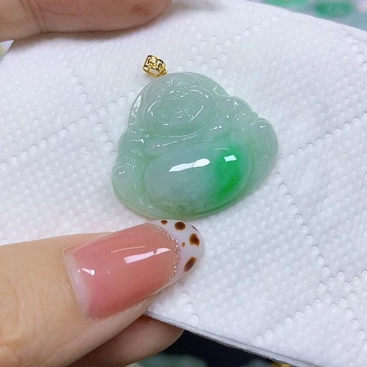 翡翠18K金镶嵌颈饰挂件