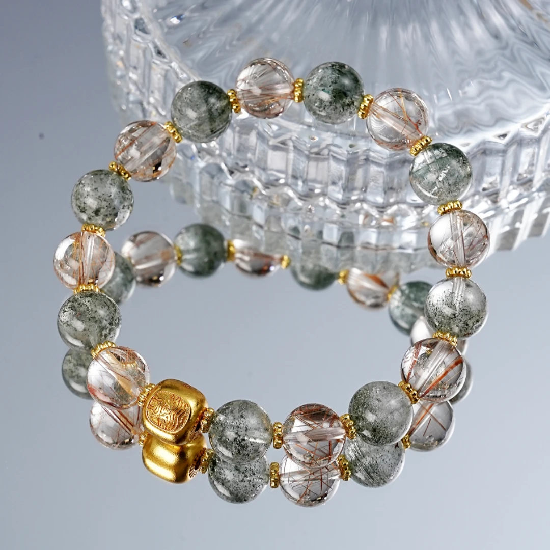 【富金山】天然绿幽灵水晶➕铜发晶设计款手串 业业上升款