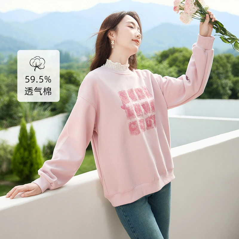 X643644卫衣香影字母卫衣秋款长袖圆领bf慵懒