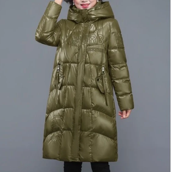 Y102冬季新款女士时尚洋气中长款字母刺绣连帽休闲外套