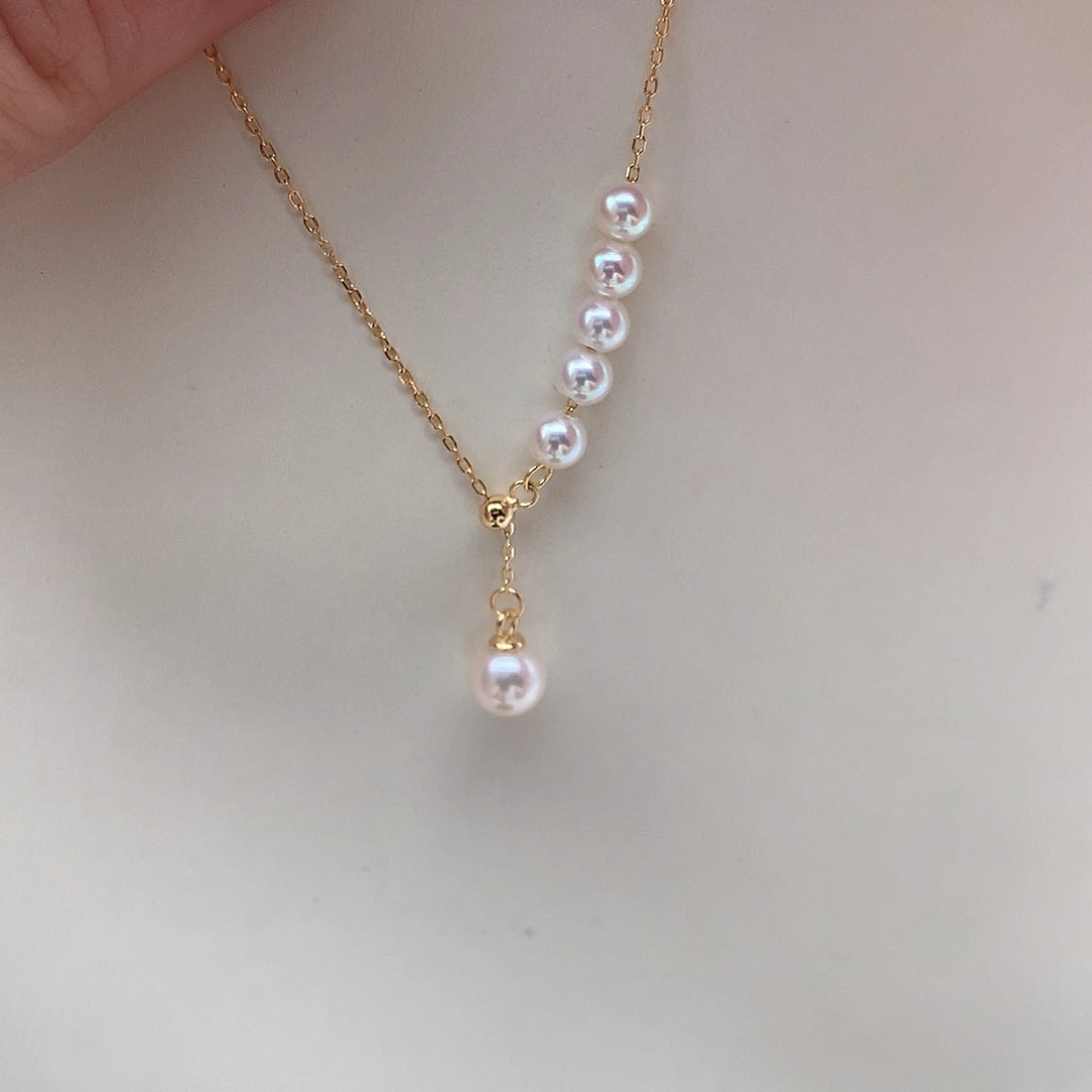 银S925镶嵌淡水珍珠4-7mm y链
