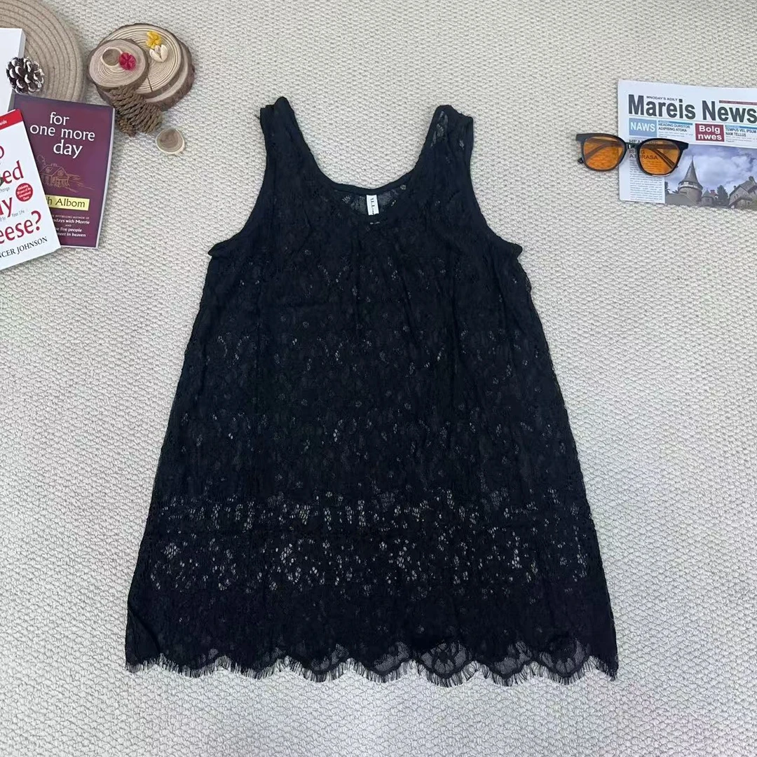 【蟹蟹推荐】2025秋冬新款韩版百搭蕾丝提花背心黑短款8656