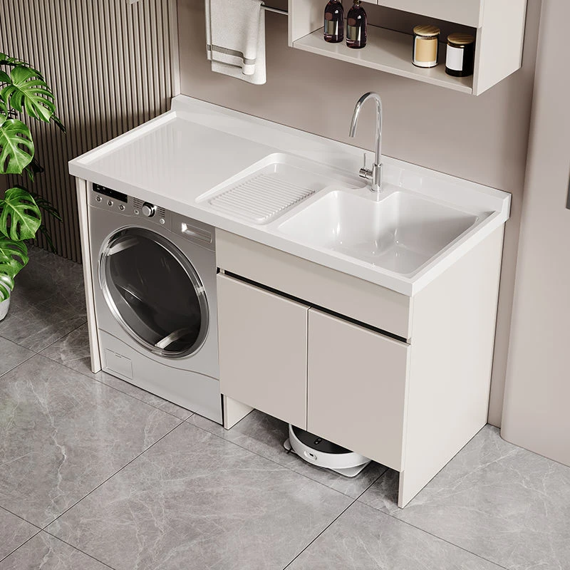 蜂窝铝阳台柜石英石一体滚筒洗衣柜组合定制扫地机伴侣带搓板