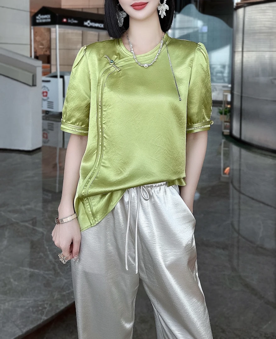 新中式盘扣短袖上衣简约设计高级感夏季薄款T恤女士