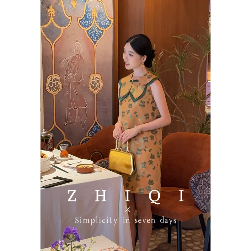 ZHIQI/止观七【福禄绵延】国风提花改良旗袍醋酸无袖连衣裙现货