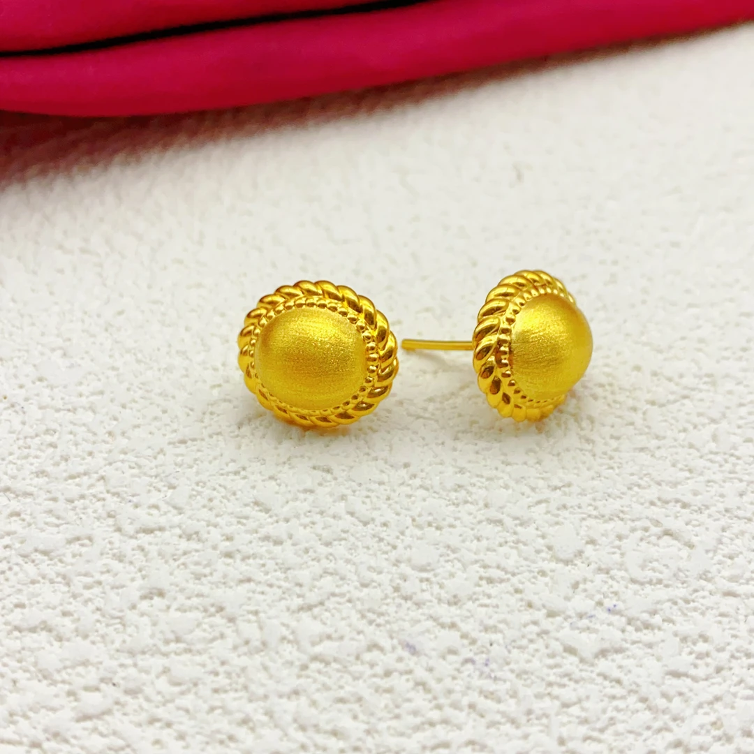 【木韵阁】足金999 黄金5D流金岁月椭圆耳针黄金耳针时尚百搭 2.39