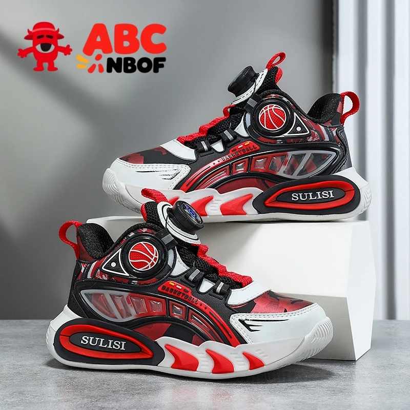 ABC NBOF儿童运动鞋春秋2025旋转纽扣女中大童皮面防水男童跑步鞋