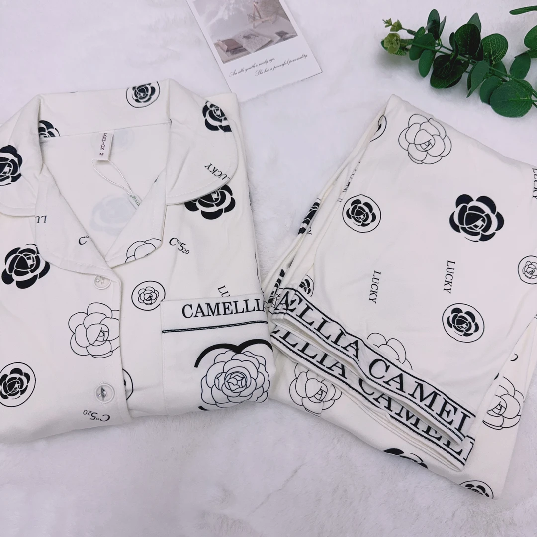 162#冬款双面磨毛加厚德绒女士长袖翻领开衫女士睡衣套装家居服