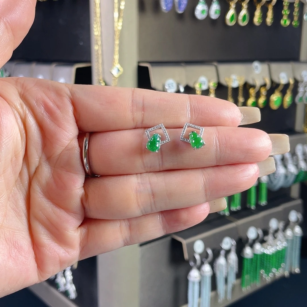 翡翠银S925镶嵌耳饰翡翠