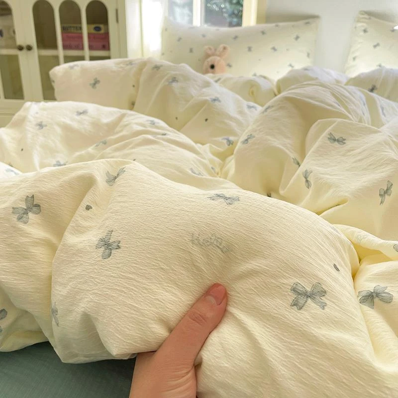 水星家纺适用2025新款双层纱四件套全棉纯棉被套床单学生宿舍水洗