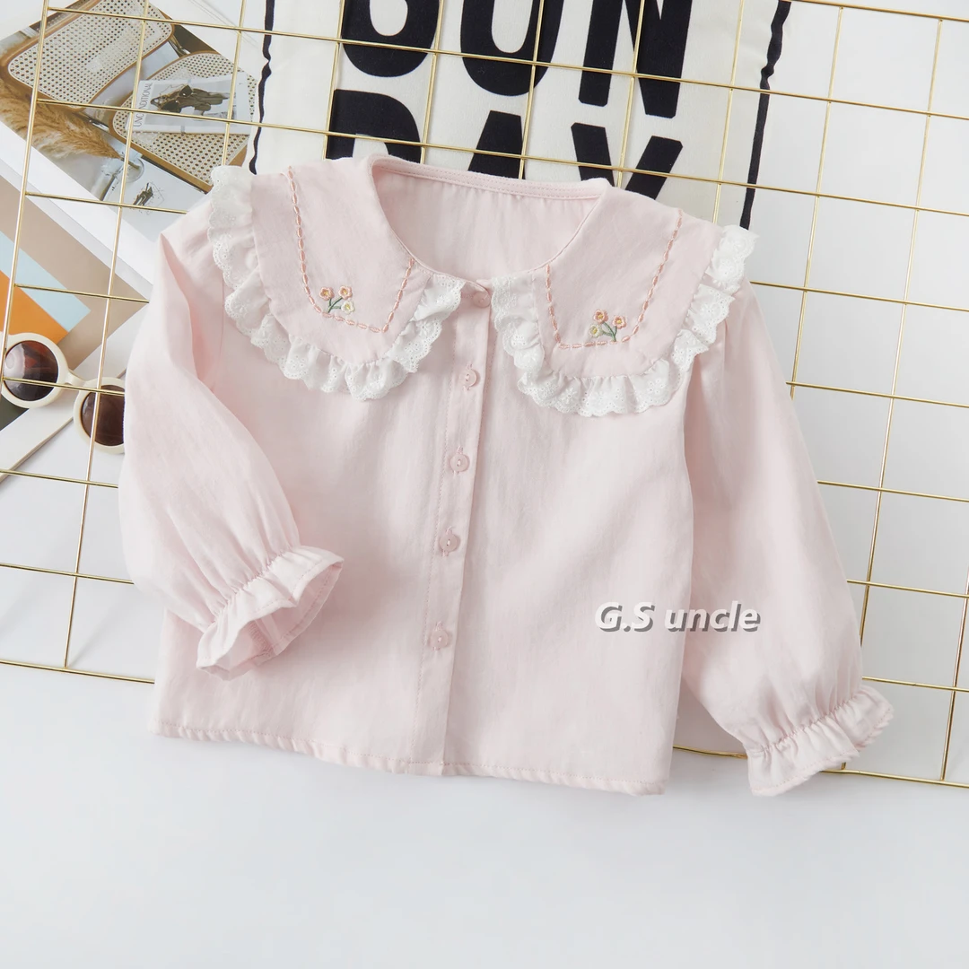 1【春日舞曲】B114女童春款翻领衬衫韩版洋气宝藏百搭柔软舒适上衣