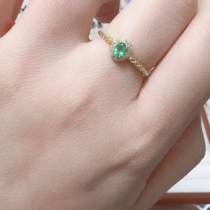 祖母绿戒指银S925镶嵌