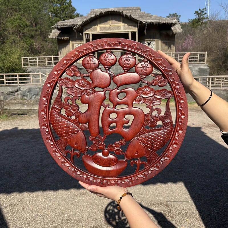 【平安富贵】48大号木雕挂画 中式香樟木东阳木雕客厅挂件