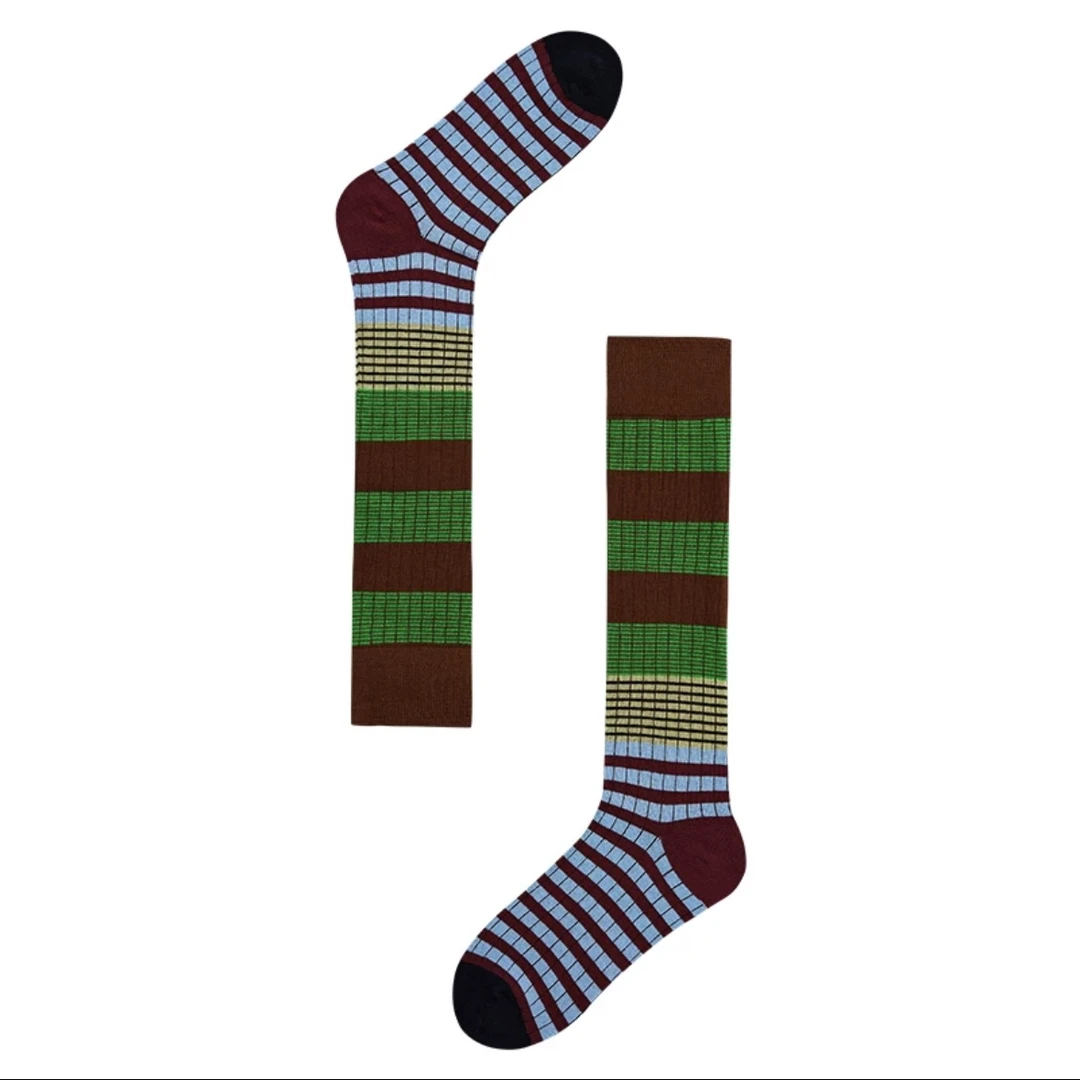 【乔一推荐】渐变色条纹小腿袜动感配色个性秋冬长筒及膝袜QW107