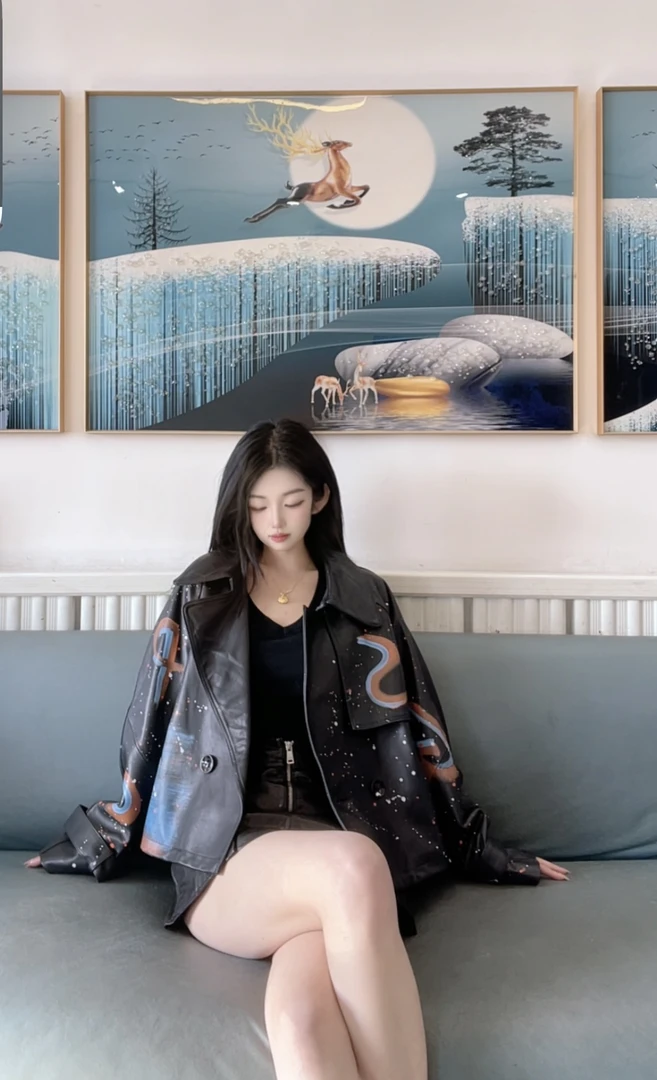 32093-B真皮风衣彩绘款