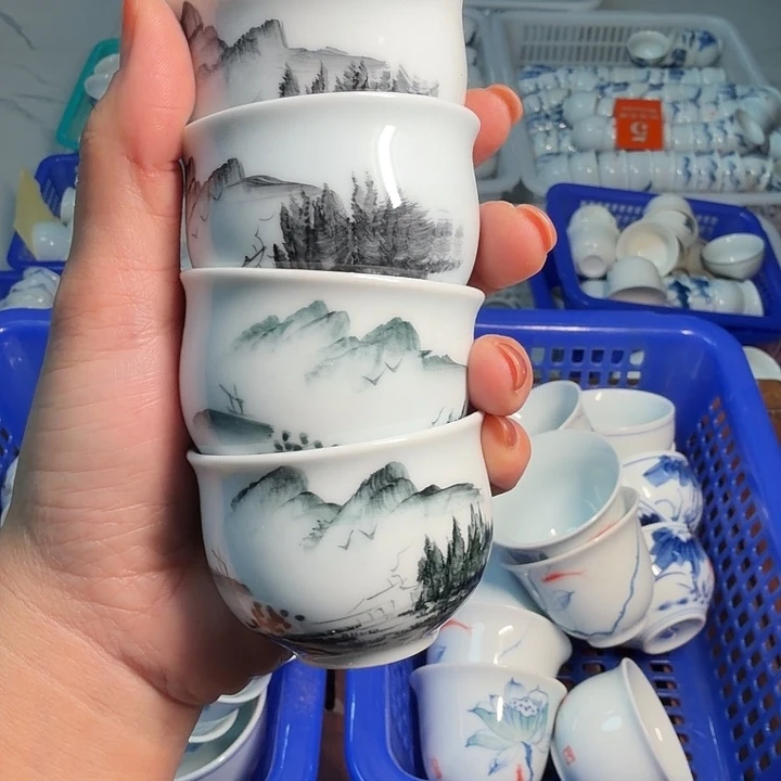 微瑕老物件影青系列茶杯四个一组