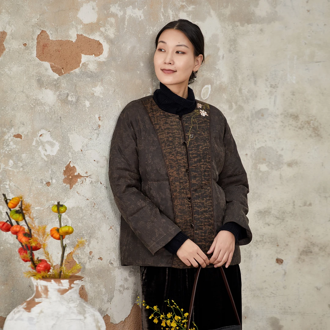 布小匠原创设计桑蚕丝提花香云纱绣花夹棉外套女2025新款冬季棉服