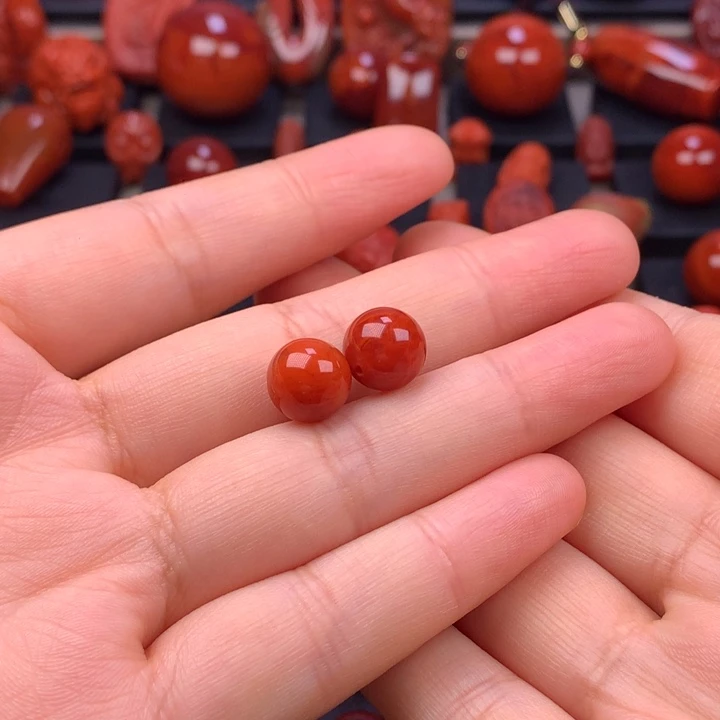 南红玛瑙未镶嵌火焰纹圆珠对珠9.8MM