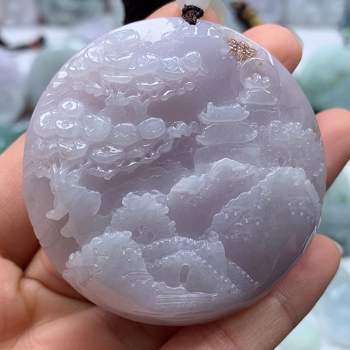 翡翠未镶嵌颈饰山水两面工艺福利洒黄翡福利