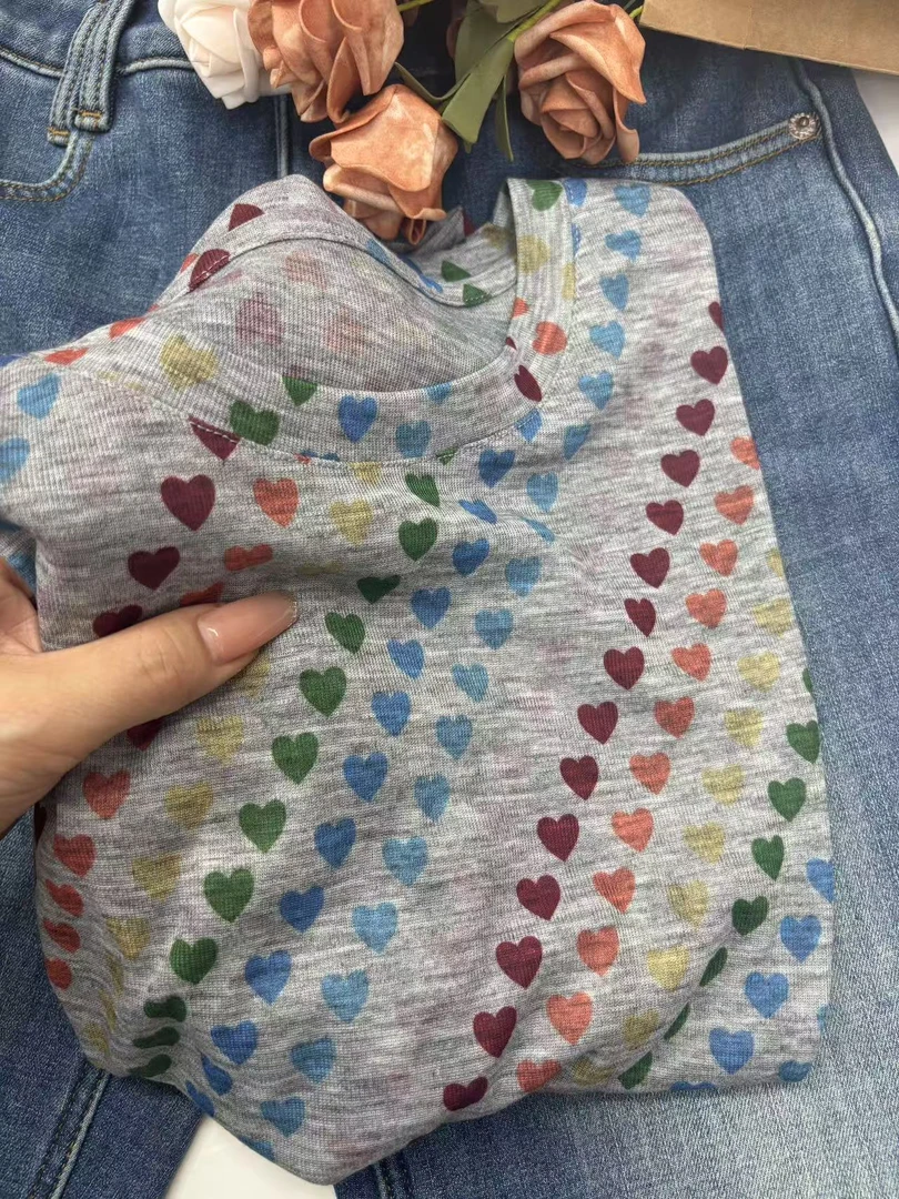 （玉姐家）新款小爱心时尚百搭圆领短袖 新选f1409 J6034